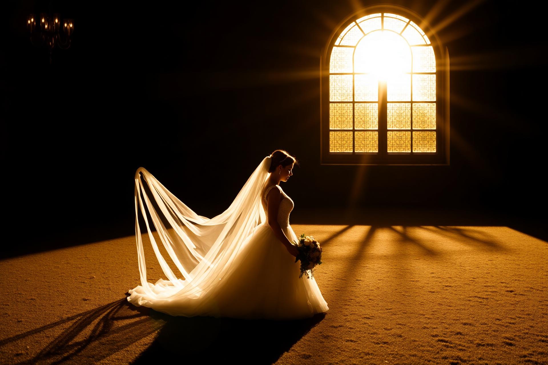 Bride in cinematic golden light